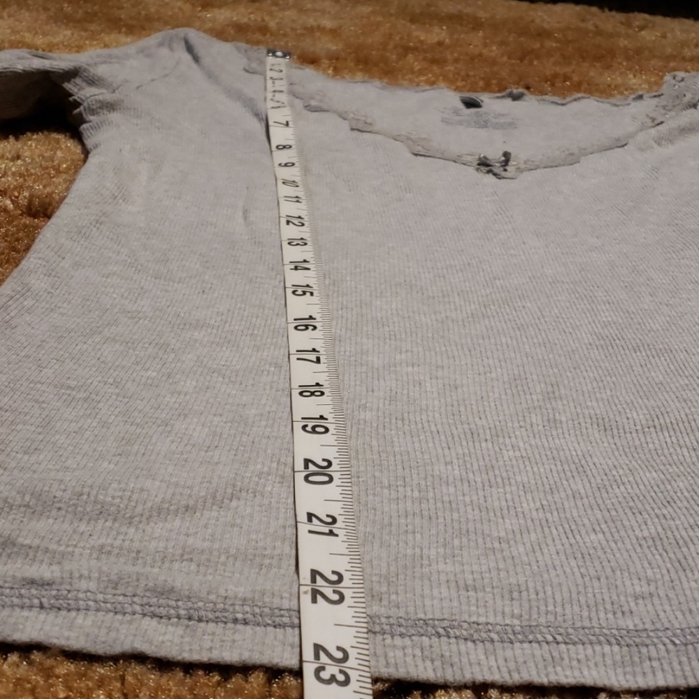 Gray Knit Top With Lace Trim - Picture 7 of 8